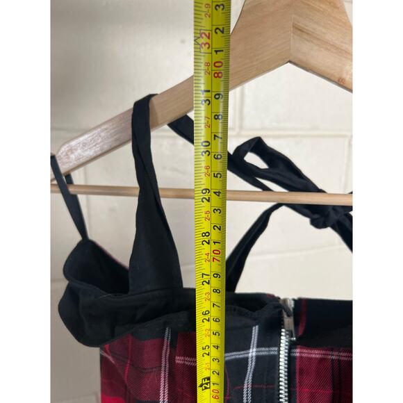 Hell Bunny Small Plaid Red Tartan Grunge Dress Tie Back - Picture 4 of 6